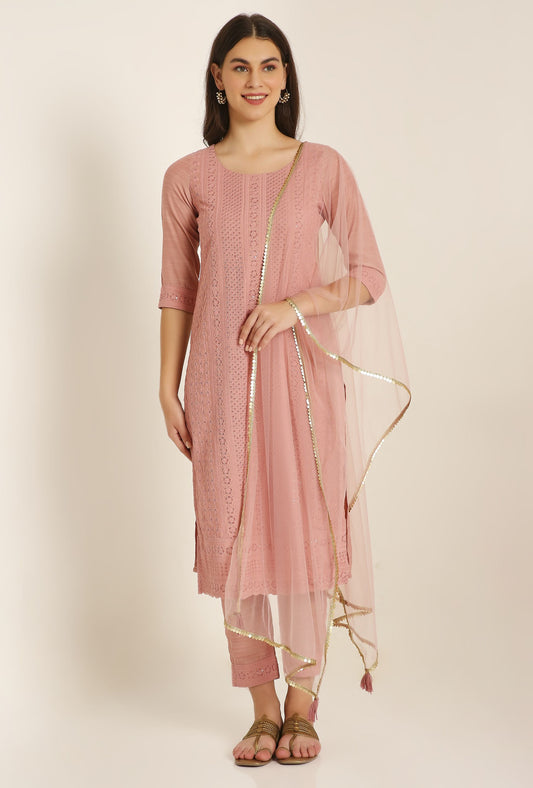 Women's Embroidered Silk Blend Kurta Pyjama & Dupatta Set