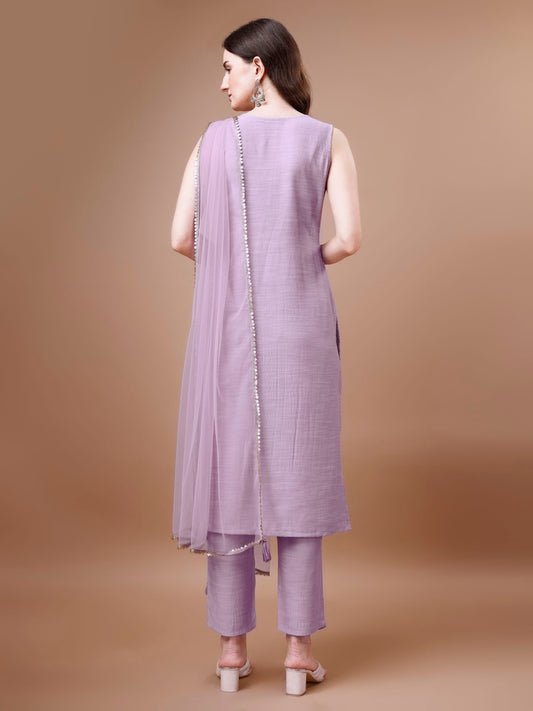 Women's Embroidered Silk Blend Kurta Pyjama & Dupatta Set