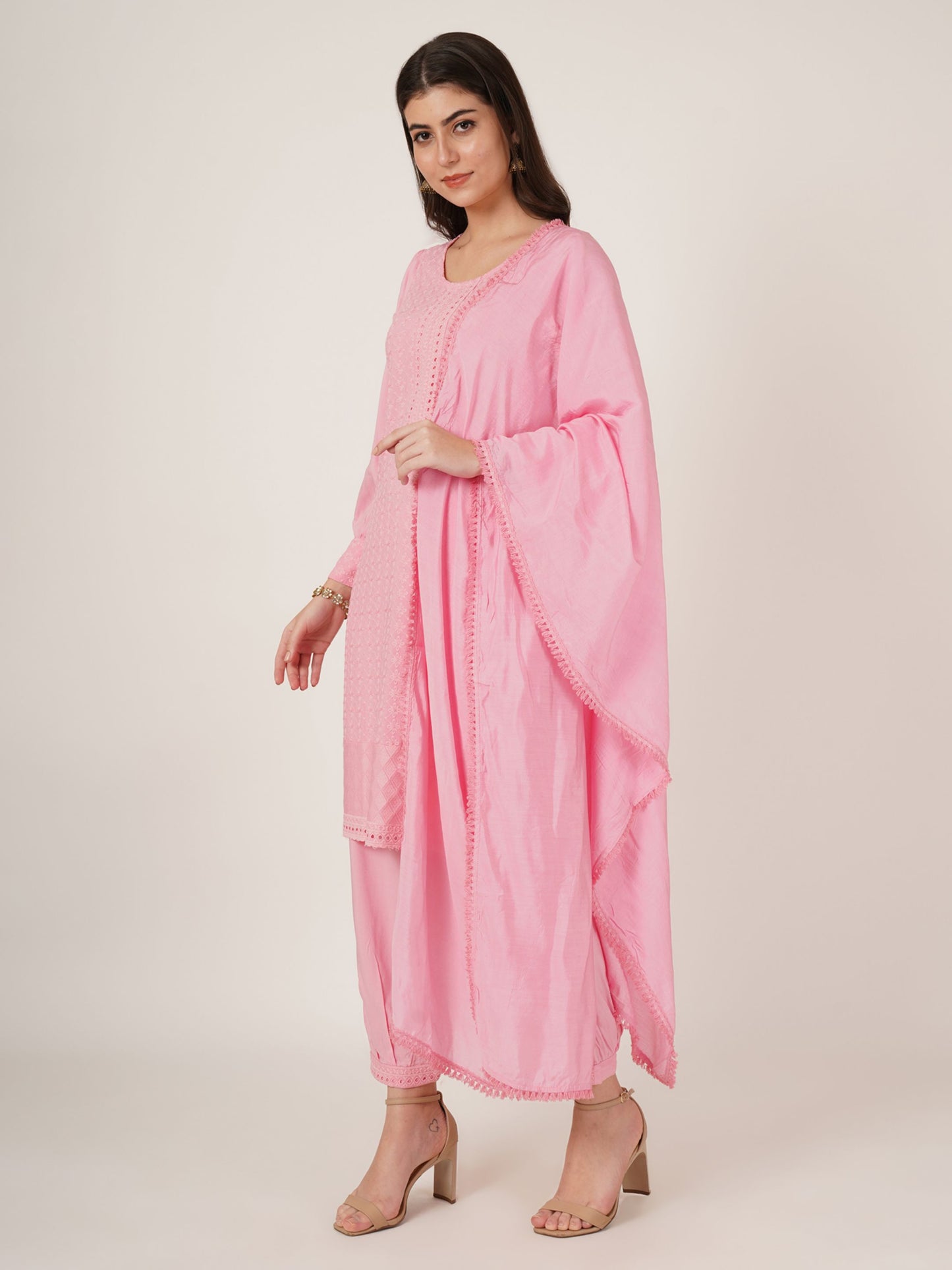Women's  Embroidered Rayon Kurta Pyjama & Dupatta Set