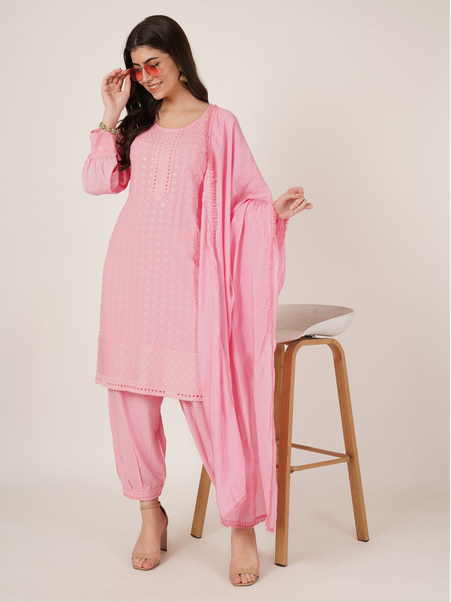Women's  Embroidered Rayon Kurta Pyjama & Dupatta Set