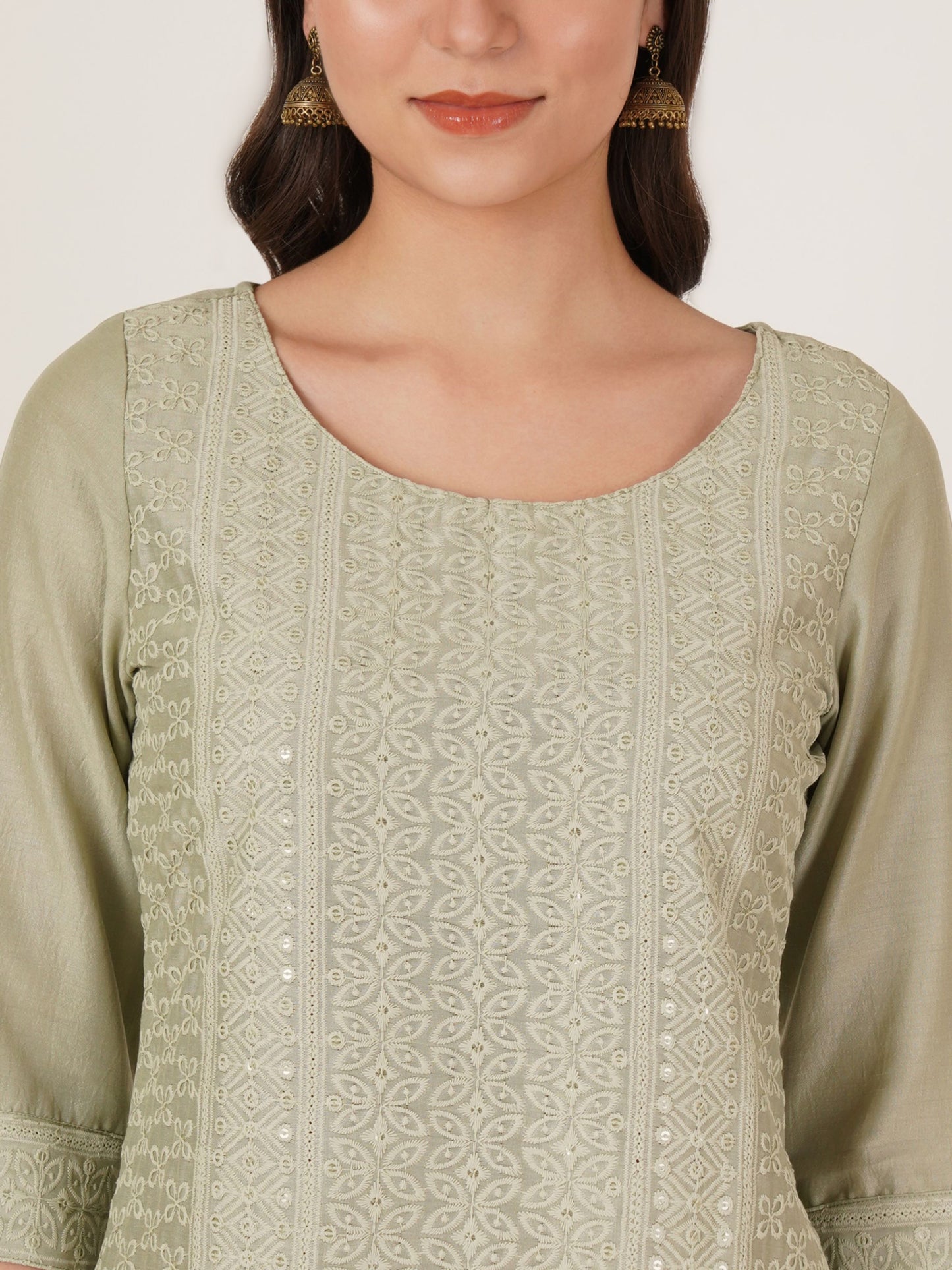 Women's Embroidered Silk Blend  Kurta Pyjama & Dupatta Set