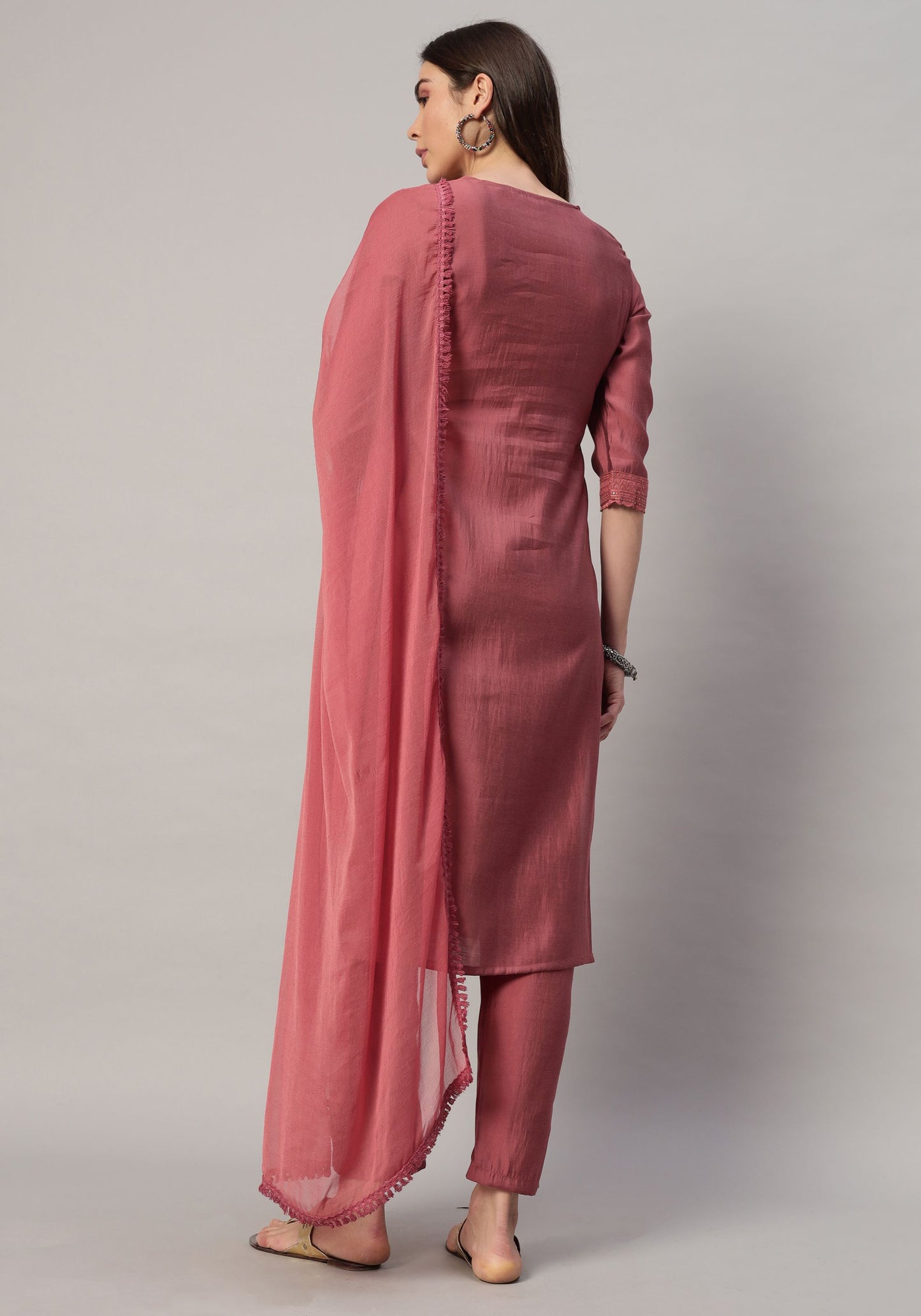 Women's Mustard Embroidered Silk Blend Kurta Pyjama & Dupatta Set