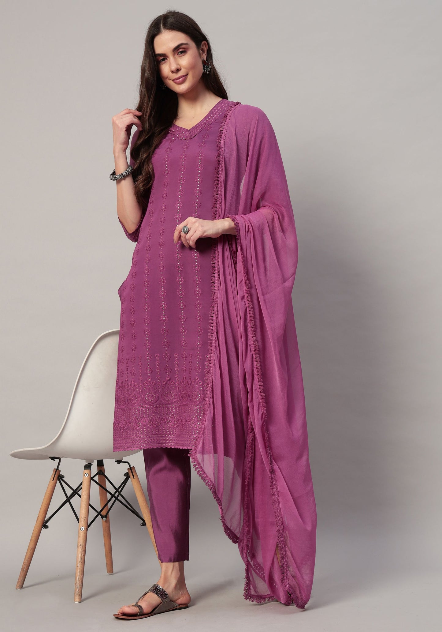 Women's Mustard Embroidered Silk Blend Kurta Pyjama & Dupatta Set