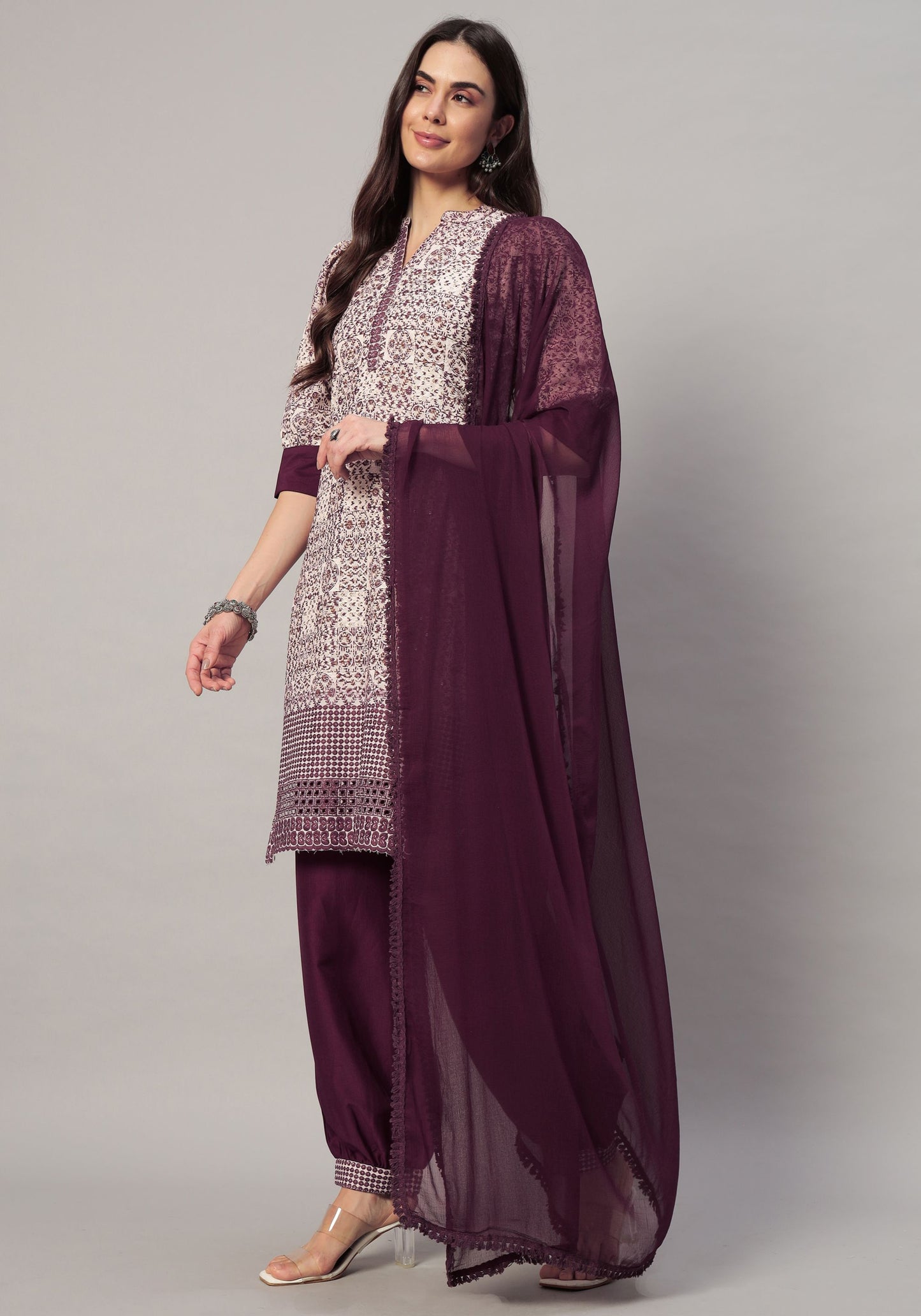 Women's  Olive Embroidered Viscose Kurta Dhoti Pant & Dupatta Set