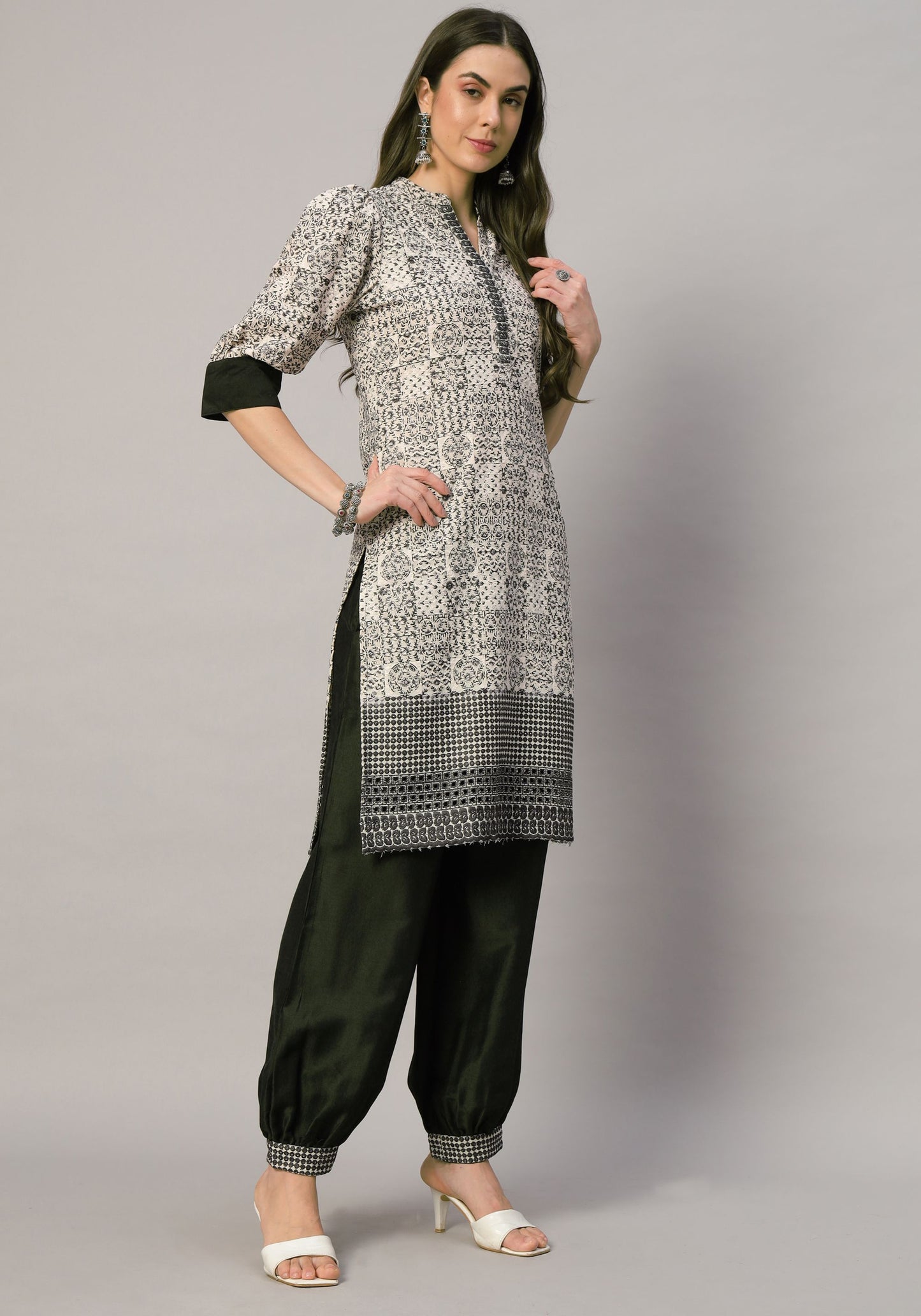 Women's  Embroidered Viscose  Kurta Dhoti Pant & Dupatta Set
