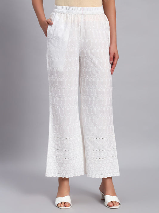 Women's Flower and Leaf Embroidered Chikankari Palazzo