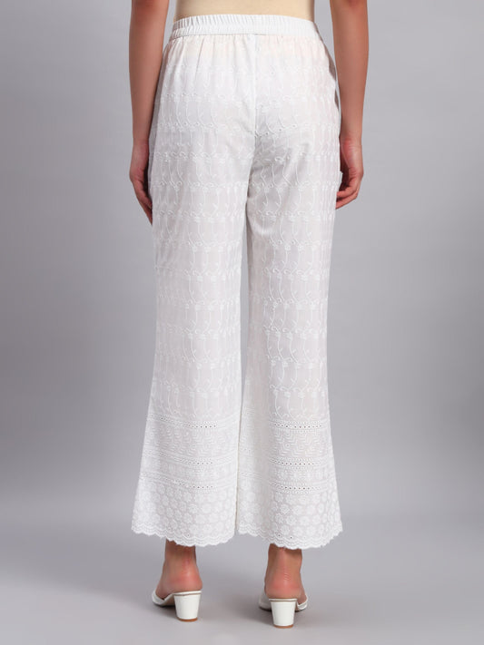 Women's Flower and Leaf Embroidered Chikankari Palazzo
