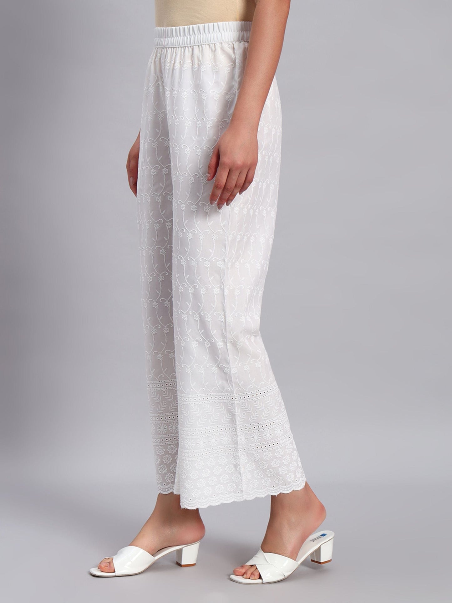 Women's Flower and Leaf Embroidered Chikankari Palazzo