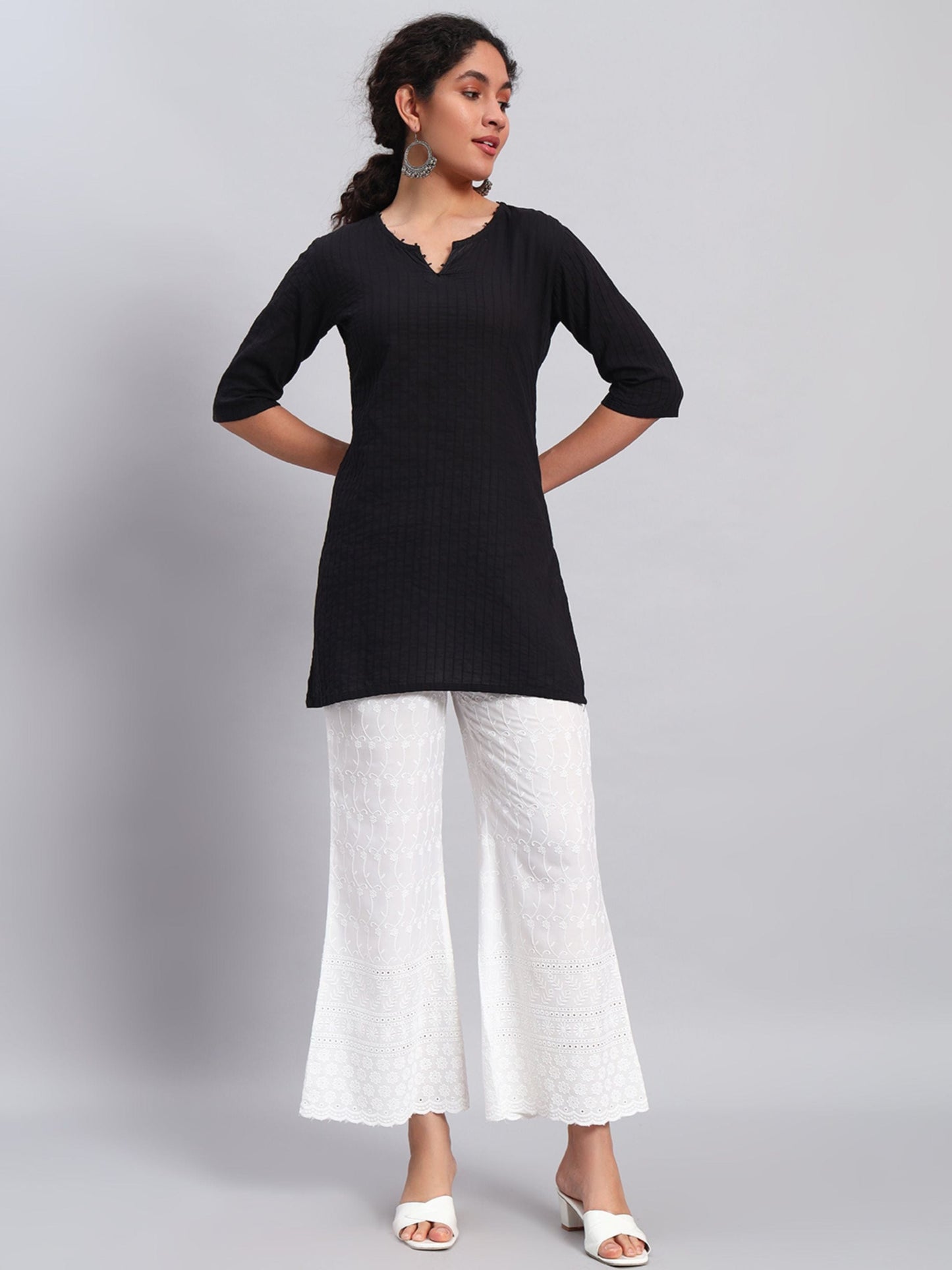 Women's Flower and Leaf Embroidered Chikankari Palazzo