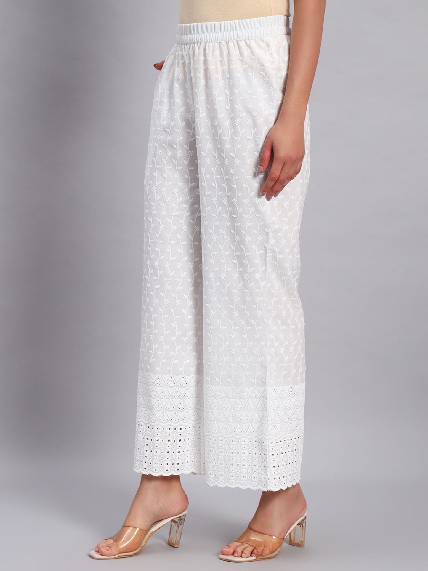 Women's Ice Cream Cone Design Embroidered Chikankari Palazzo