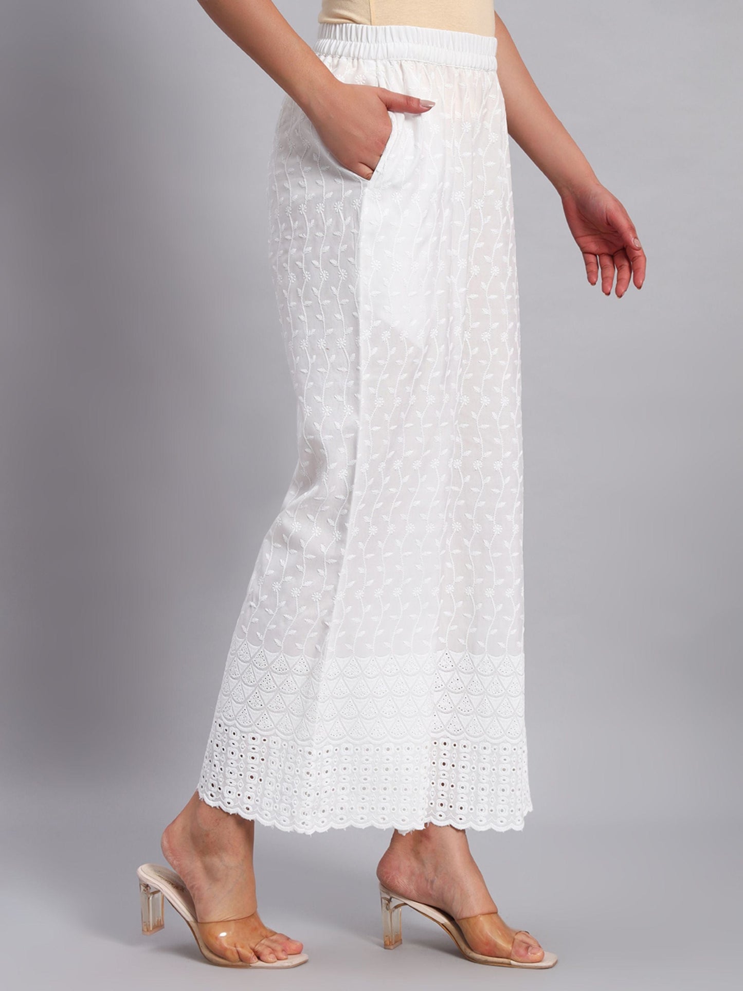 Women's Ice Cream Cone Design Embroidered Chikankari Palazzo