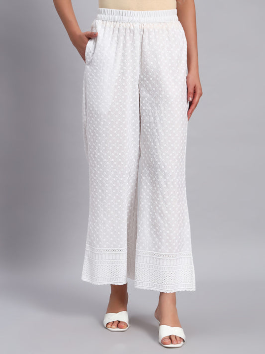 Women's Corn and Borer Design Embroidered Chikankari Palazzo