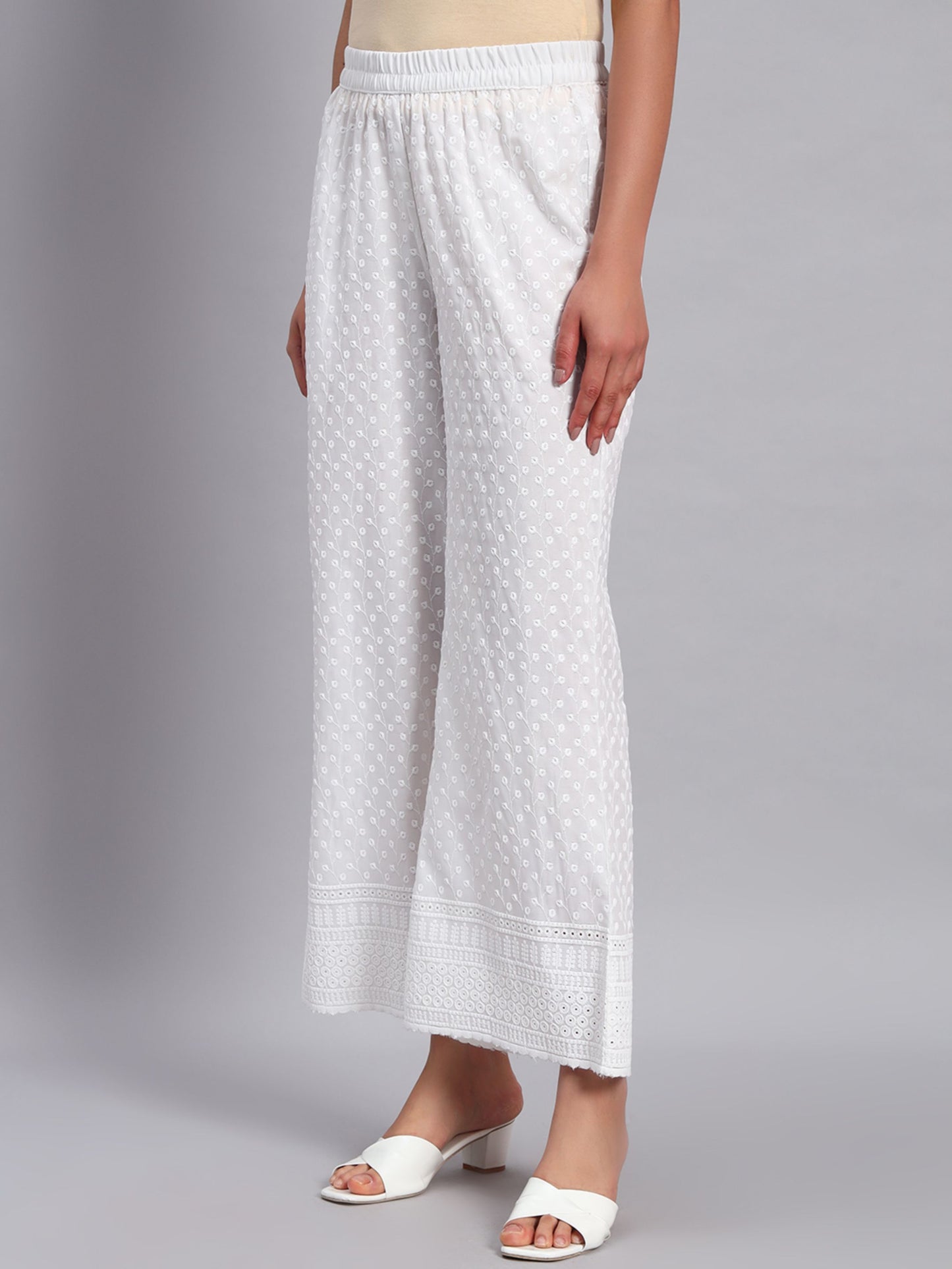 Women's Corn and Borer Design Embroidered Chikankari Palazzo