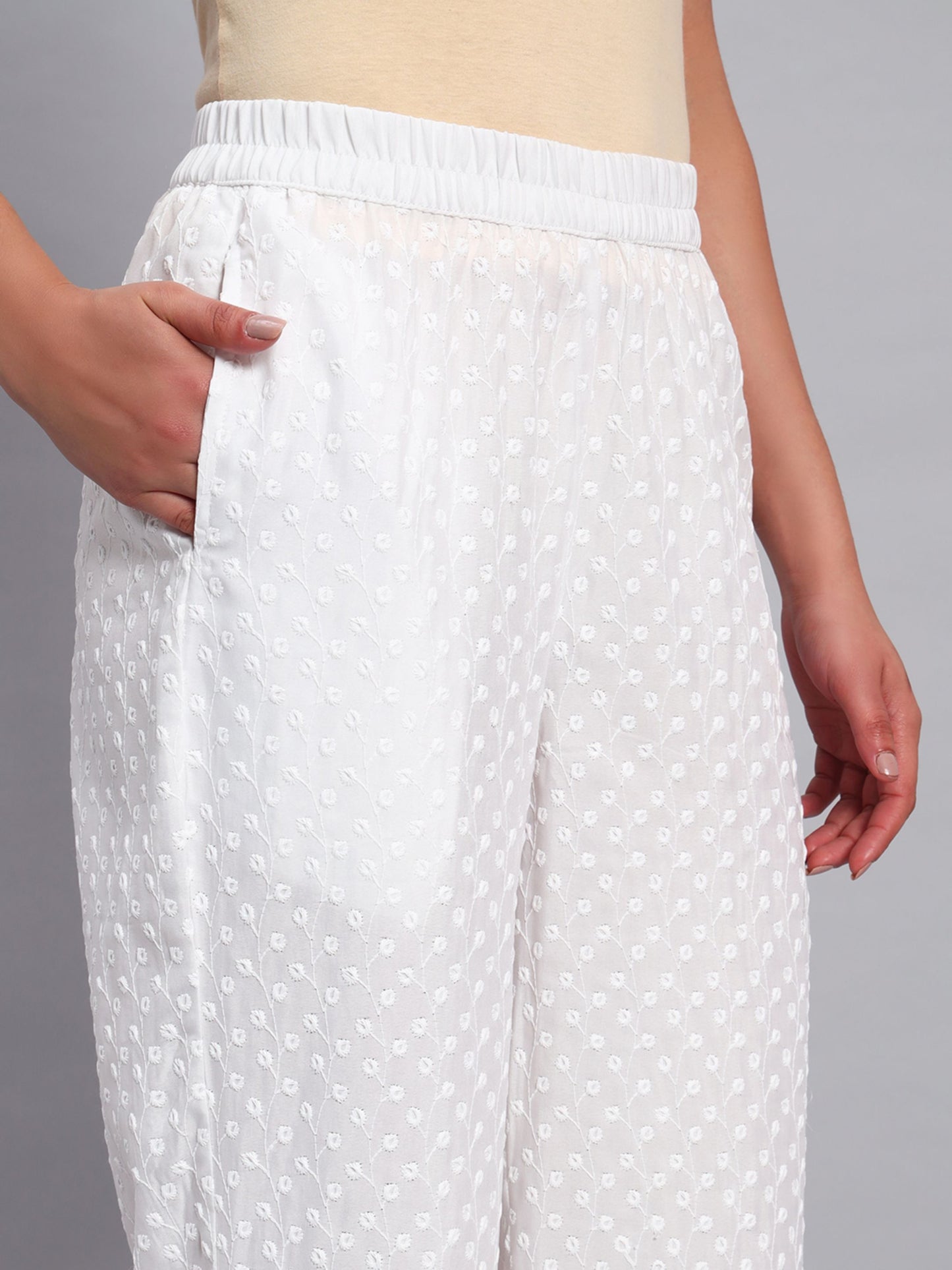 Women's Corn and Borer Design Embroidered Chikankari Palazzo