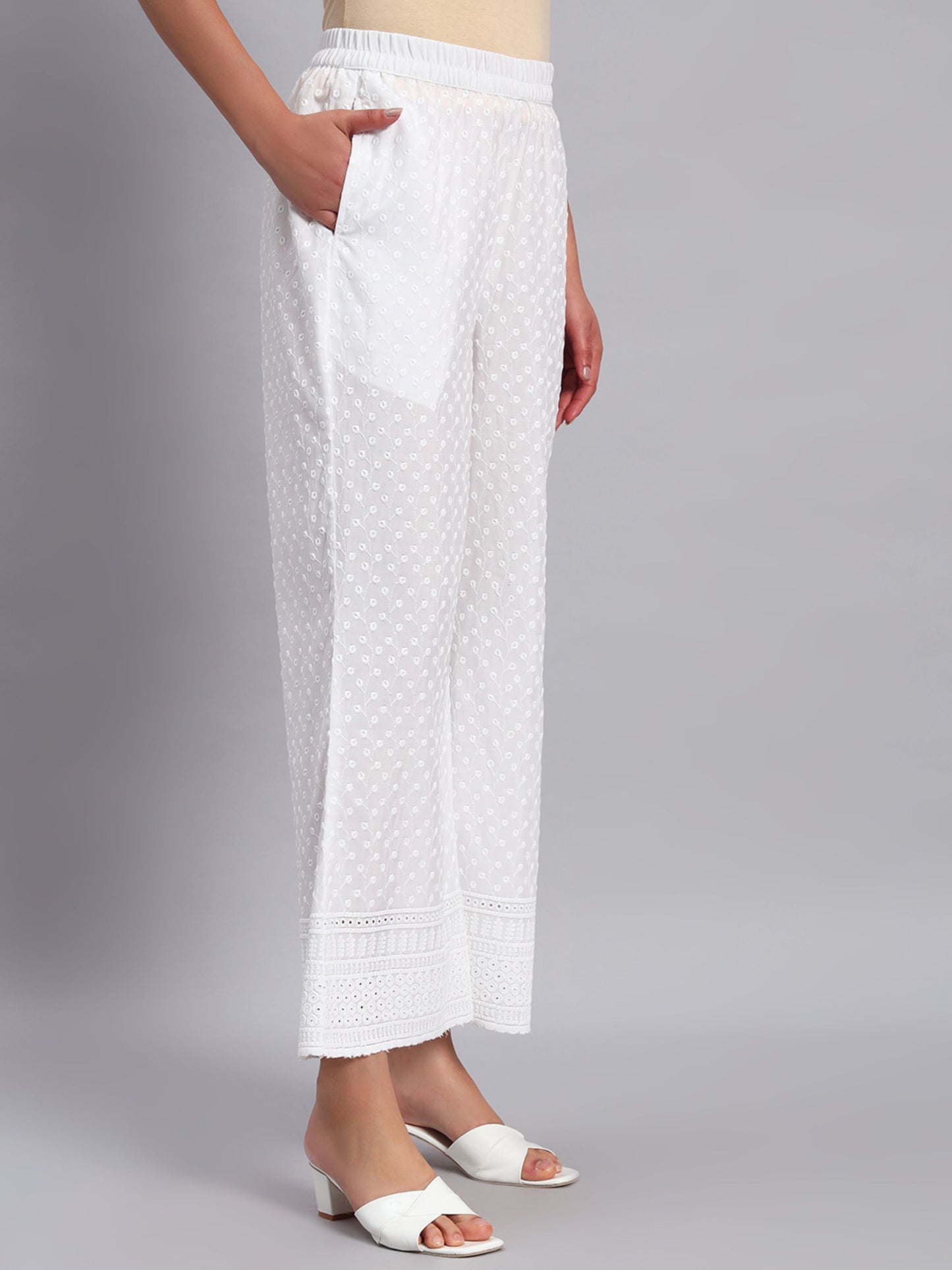 Women's Corn and Borer Design Embroidered Chikankari Palazzo