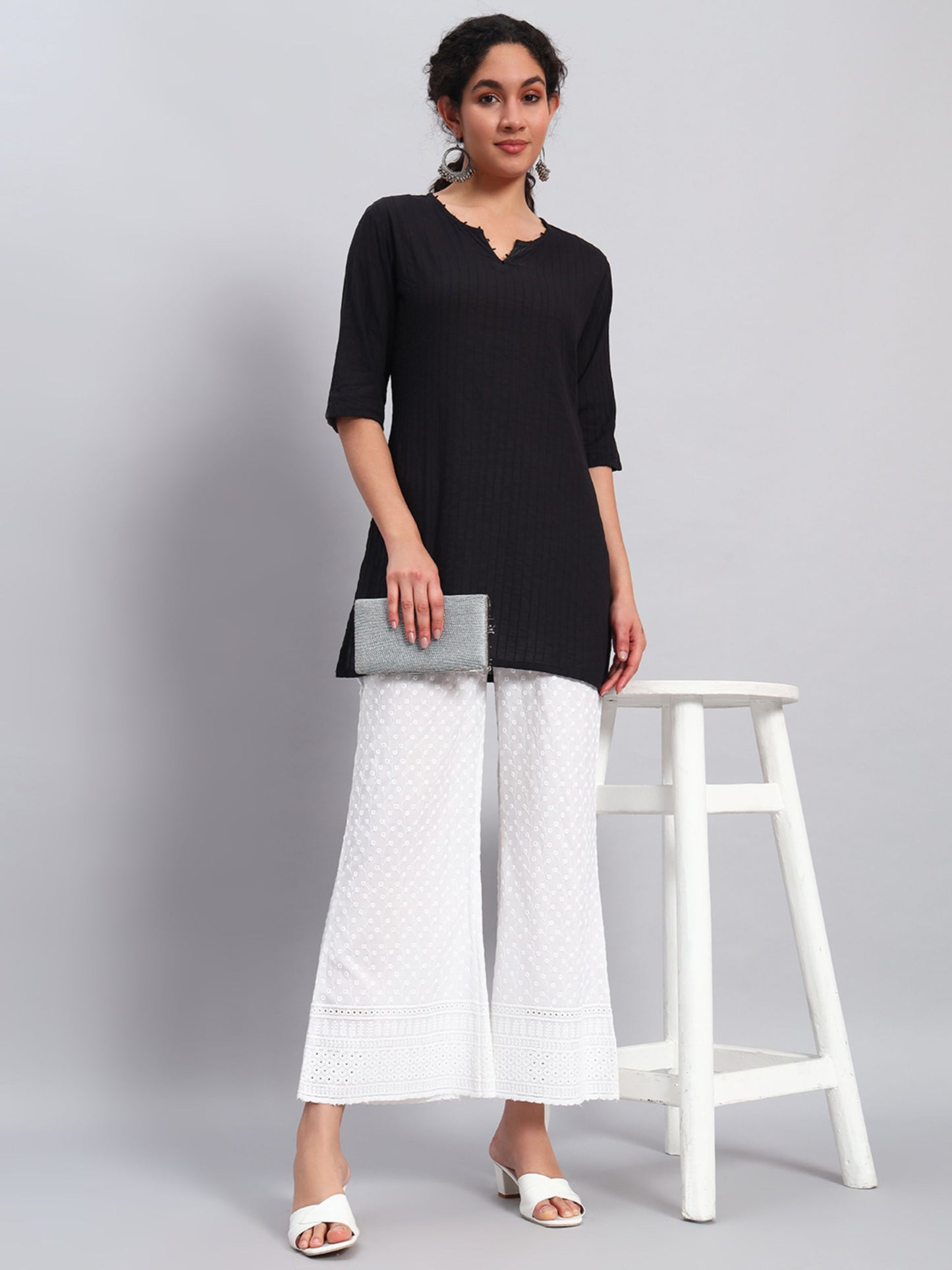 Women's Corn and Borer Design Embroidered Chikankari Palazzo