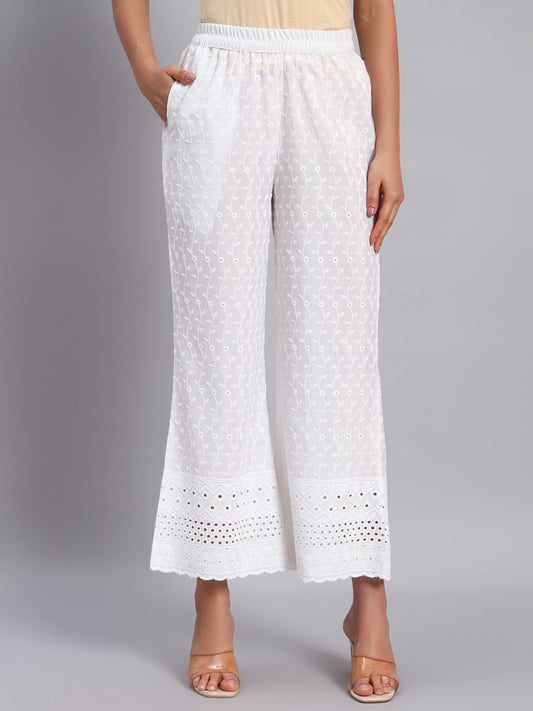Women's Jalebi Borer Design Embroidered Chikankari Palazzo