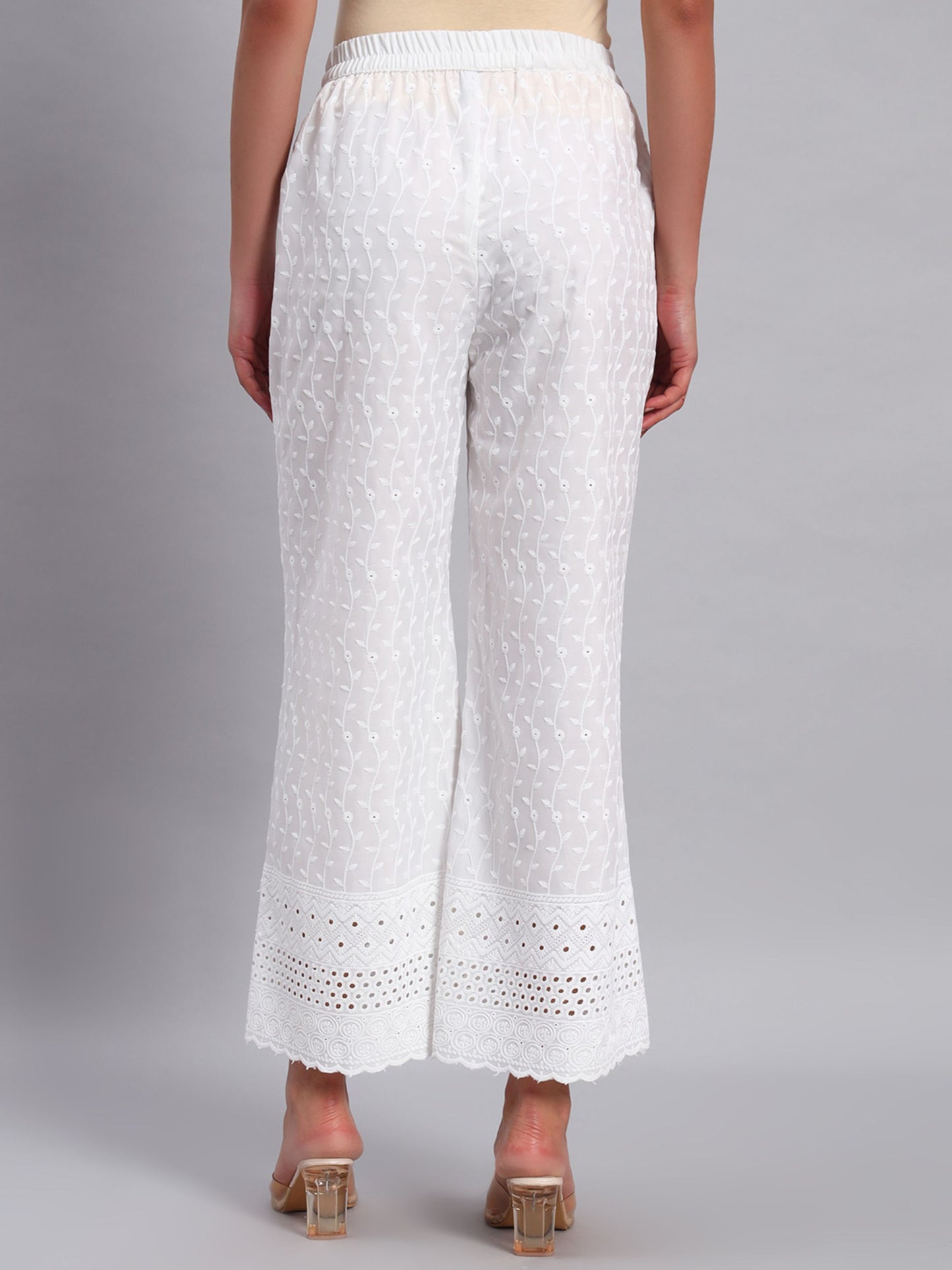 Women's Jalebi Borer Design Embroidered Chikankari Palazzo