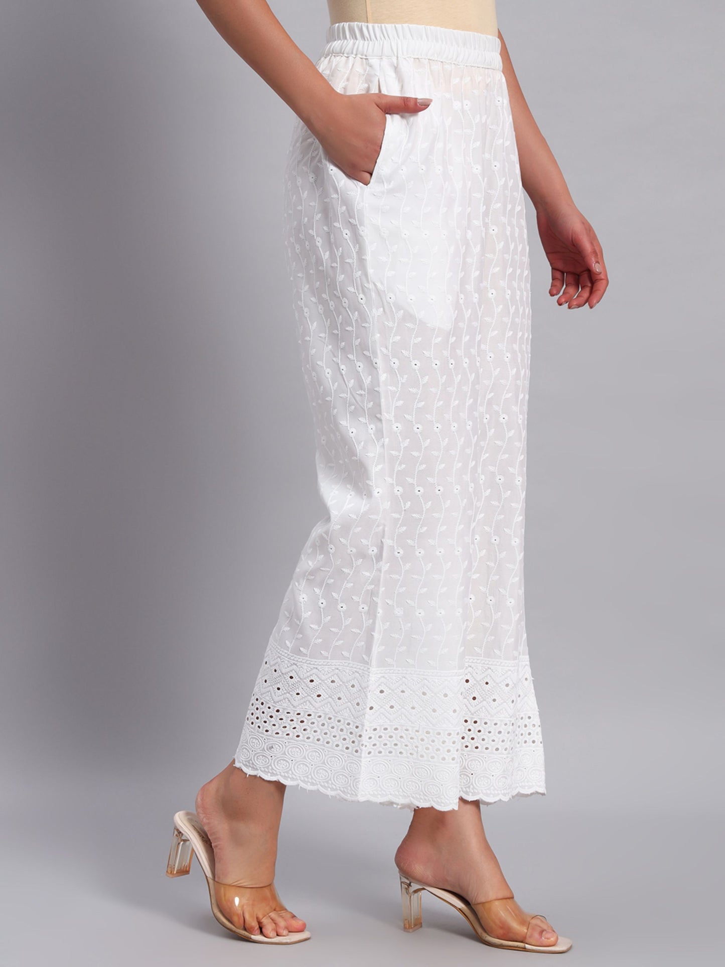 Women's Jalebi Borer Design Embroidered Chikankari Palazzo