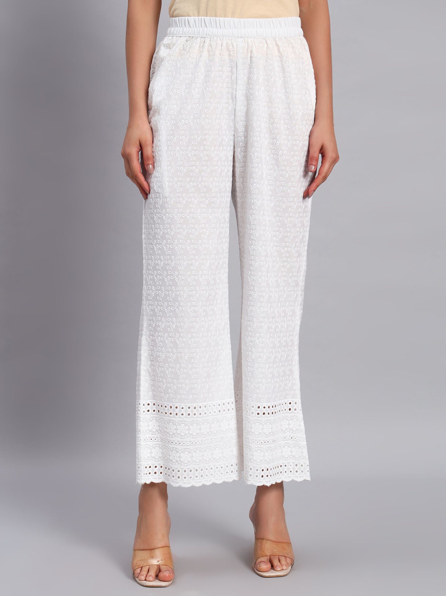 Women's Borer Design Embroidered Chikankari Palazzo