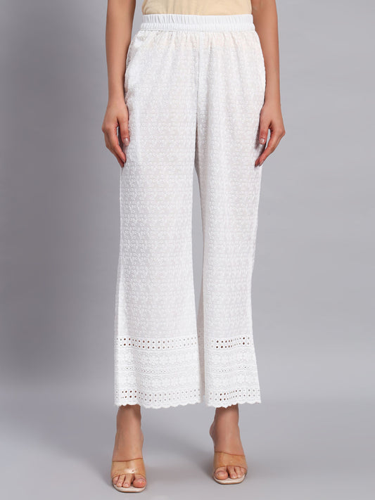 Women's Borer Design Embroidered Chikankari Palazzo