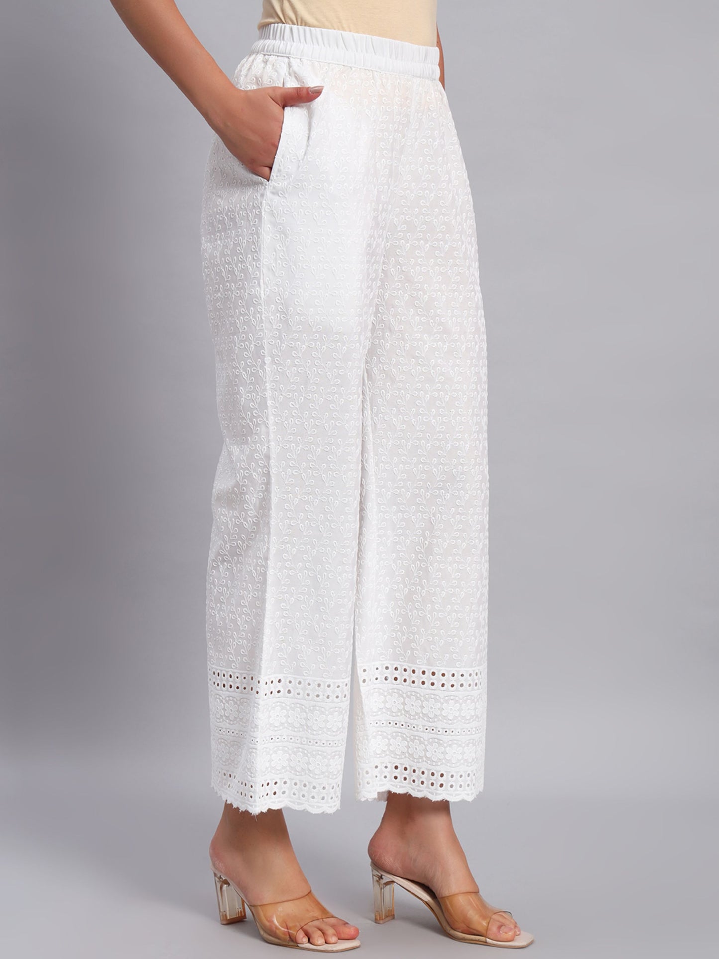 Women's Borer Design Embroidered Chikankari Palazzo