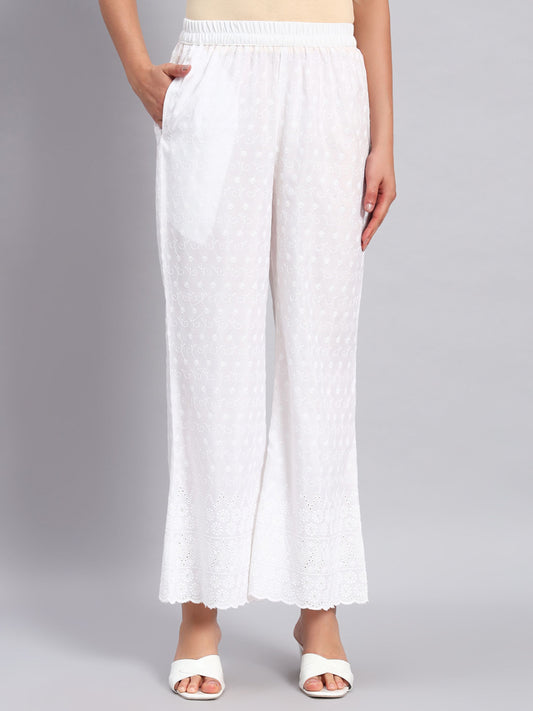 Women's Chevron Borer Design Embroidered Chikankari Palazzo