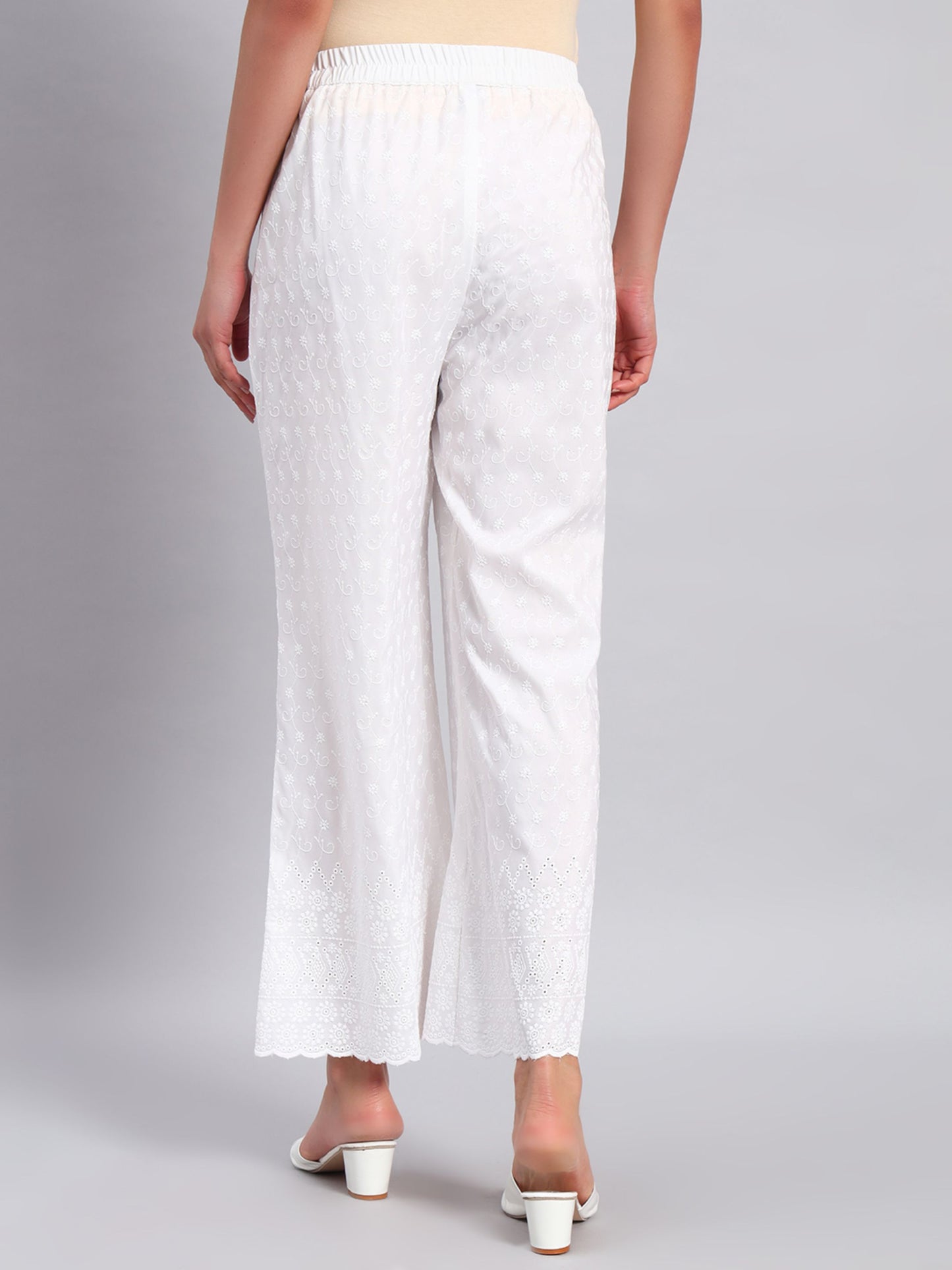 Women's Chevron Borer Design Embroidered Chikankari Palazzo