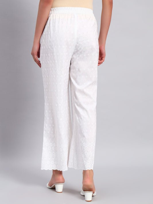 Women's Chevron Borer Design Embroidered Chikankari Palazzo