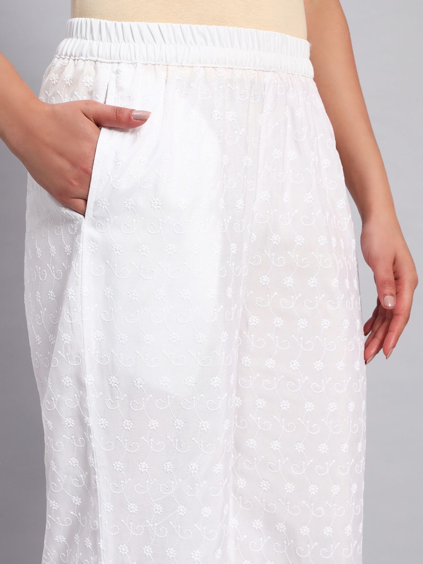 Women's Chevron Borer Design Embroidered Chikankari Palazzo