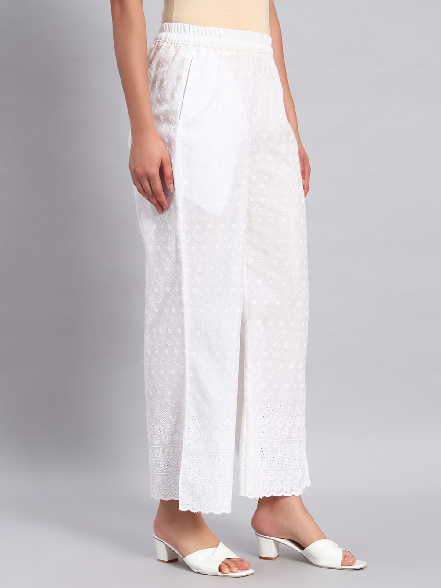 Women's Chevron Borer Design Embroidered Chikankari Palazzo