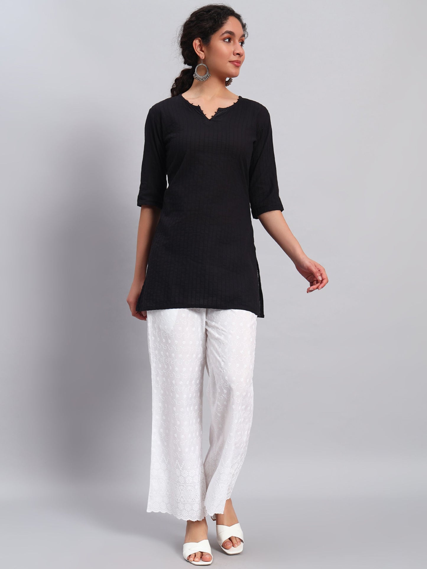 Women's Chevron Borer Design Embroidered Chikankari Palazzo