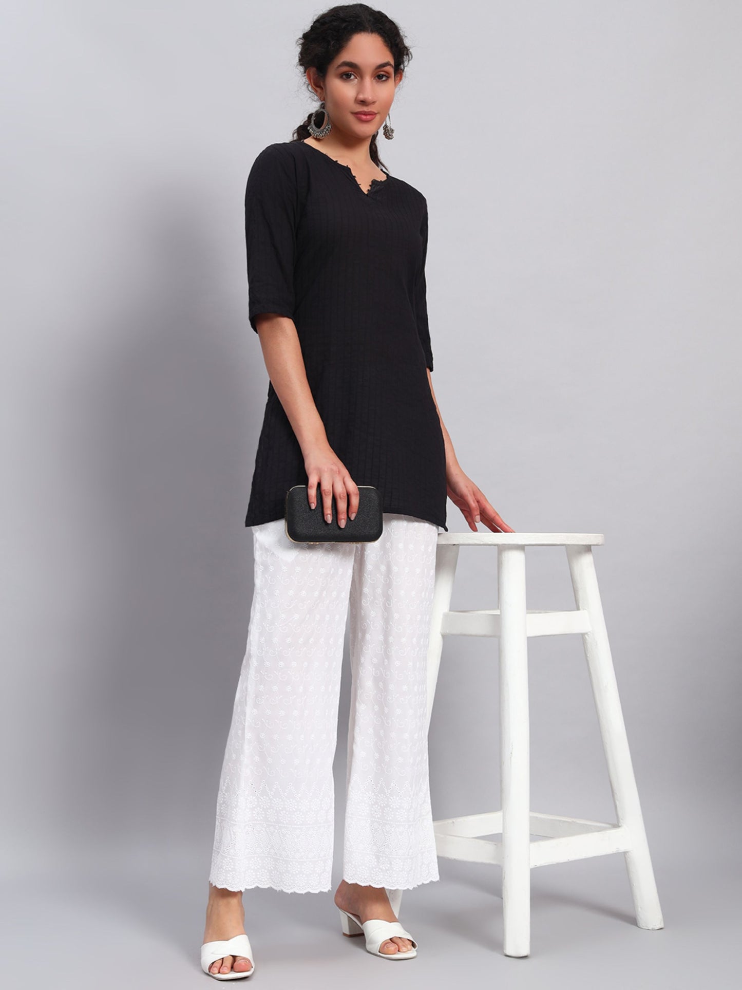 Women's Chevron Borer Design Embroidered Chikankari Palazzo
