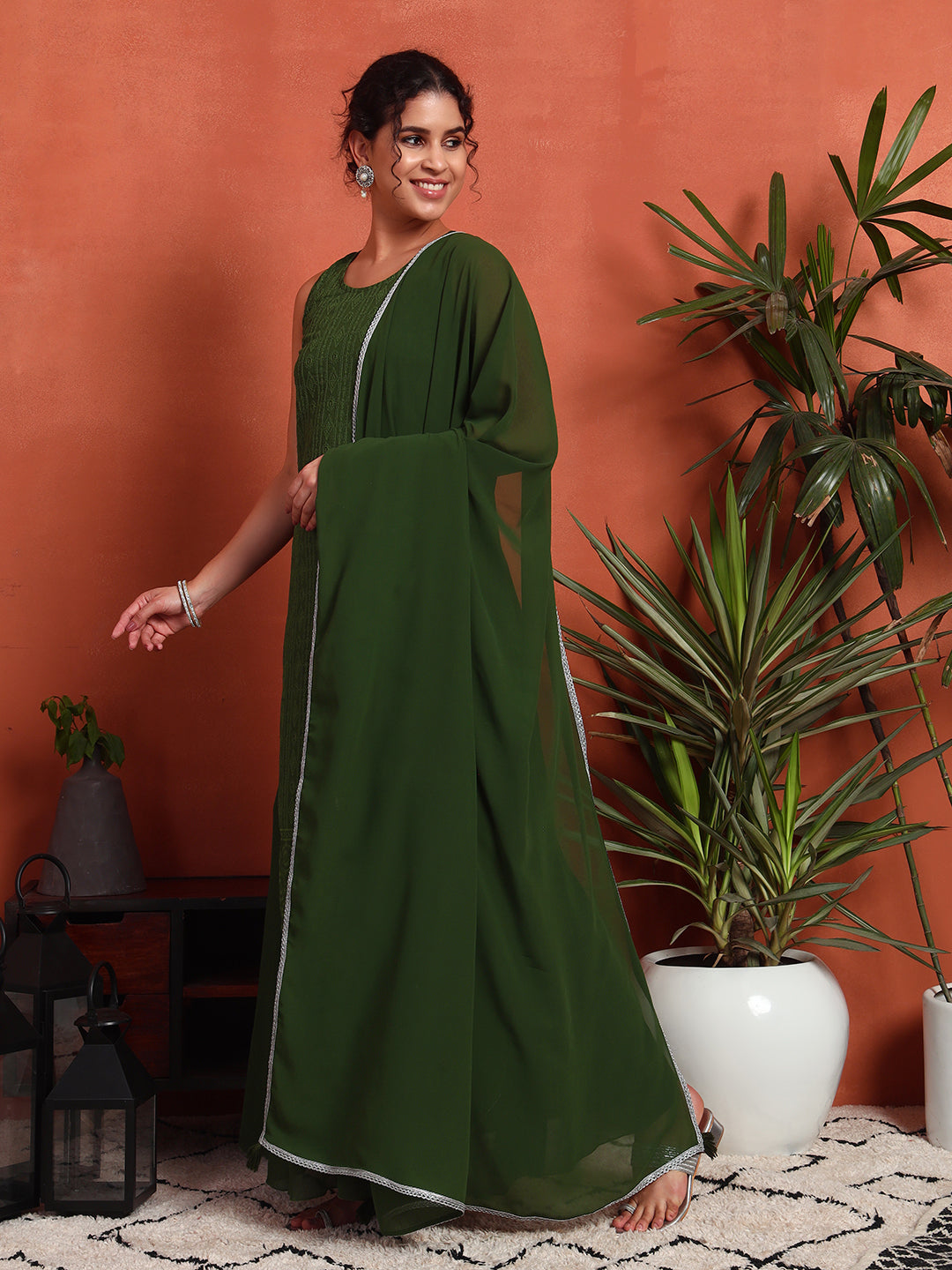 Women's Embroidered Georgette Kurta and Palazzo Set