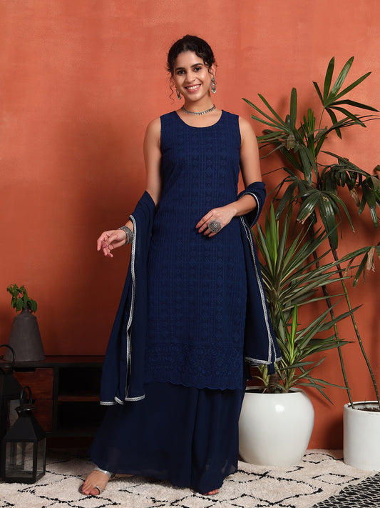 Women's Embroidered Georgette Kurta and Palazzo Set