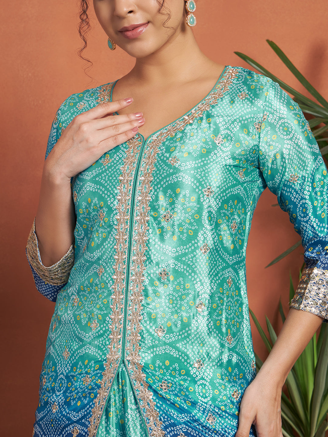Women's Bandhani Printed Silk Blend Kurta and Palazzo Set