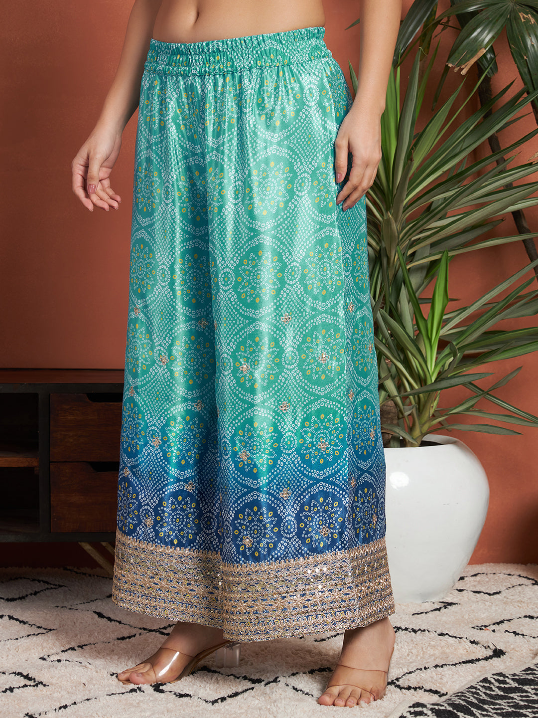 Women's Bandhani Silk Blend Kurta and Palazzo Set