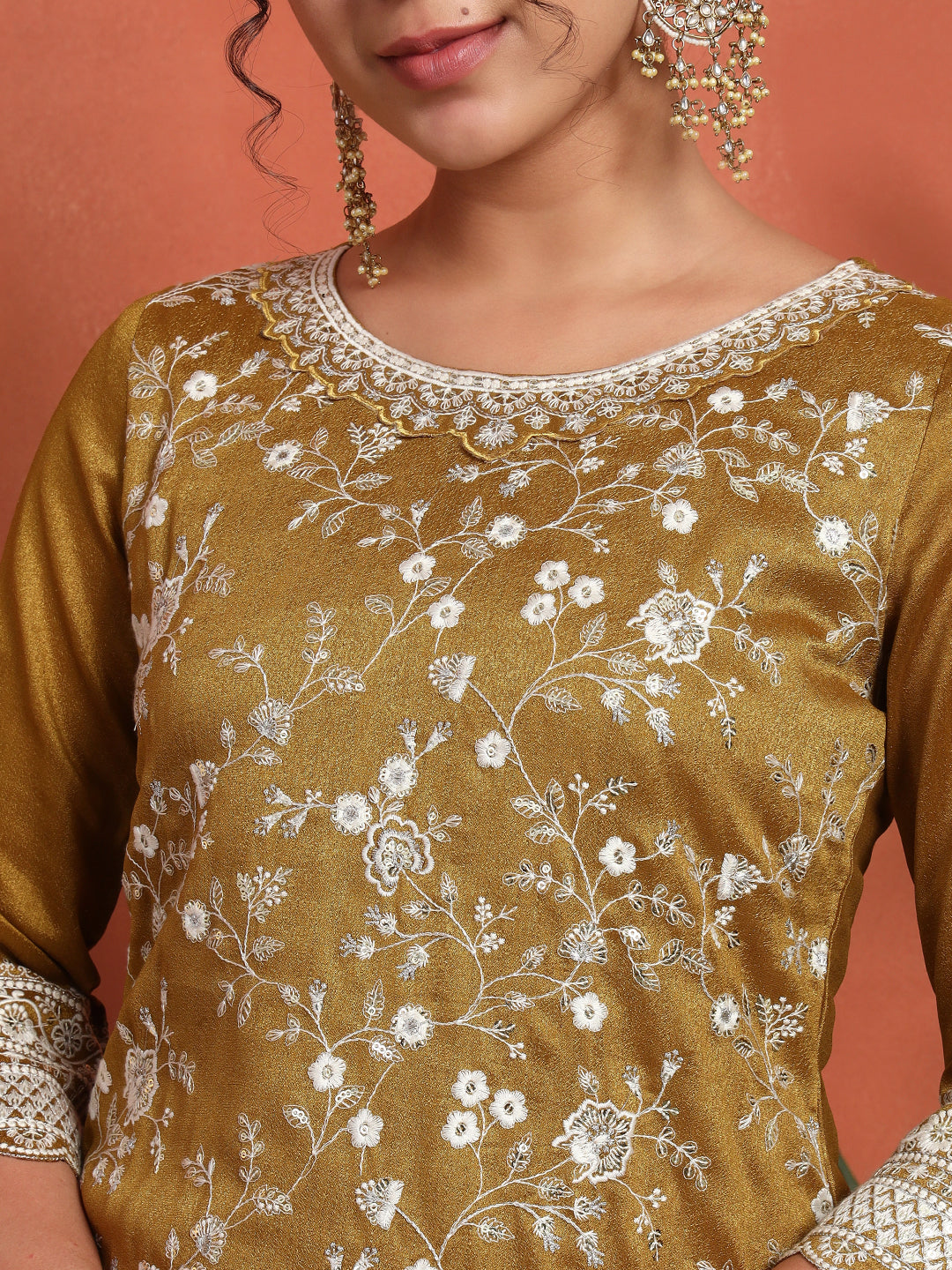 Women's Embroidered Silk Blend Kurta and Palazzo Set