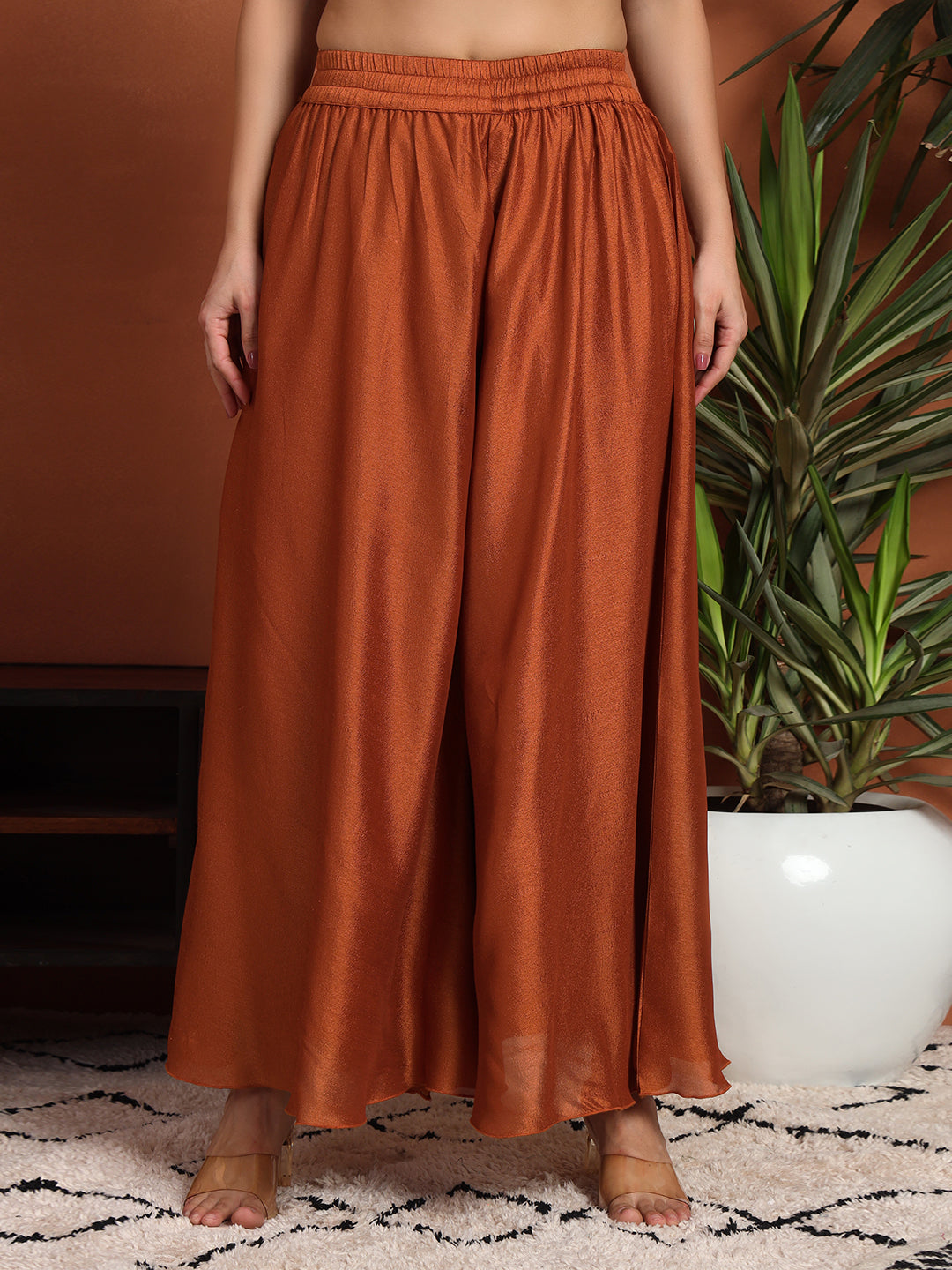 Women's Embroidered Silk Blend Kurta and Palazzo Set
