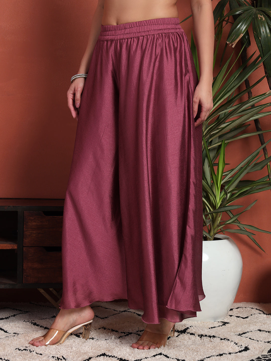 Women's Embroidered Silk Blend Kurta and Palazzo Set