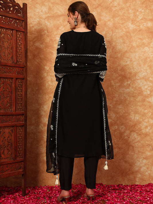 Women's Embroidered Silk Kurta, Pyjama & Dupatta Set