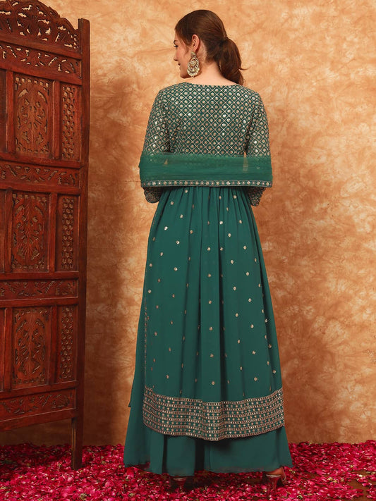 Women's Embroidered Georgette Kurta and Palazzo Set