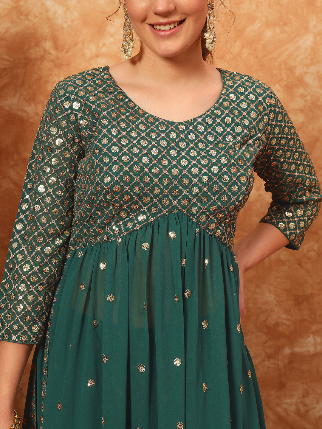 Women's Embroidered Georgette Kurta and Palazzo Set With Dupatta