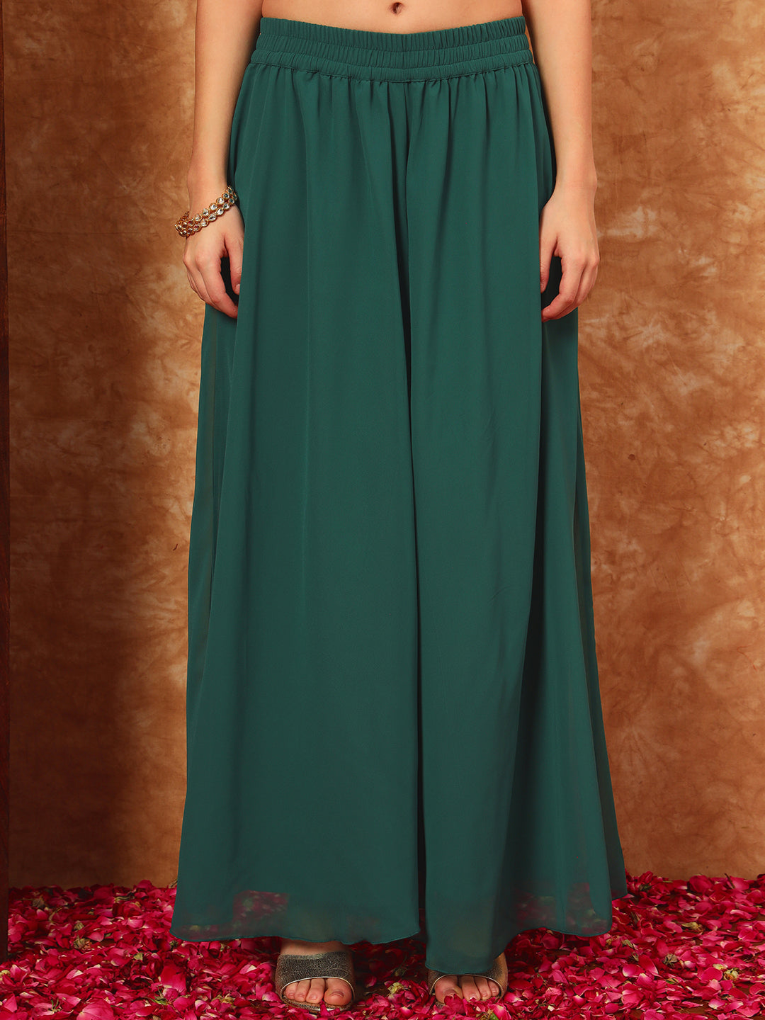 Women's Embroidered Georgette Kurta and Palazzo Set With Dupatta
