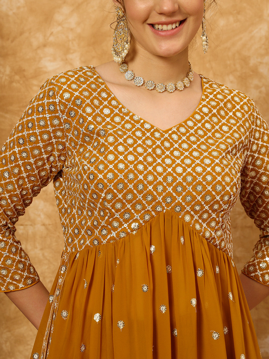 Women's Embroidered Georgette Kurta and Palazzo Set With Dupatta