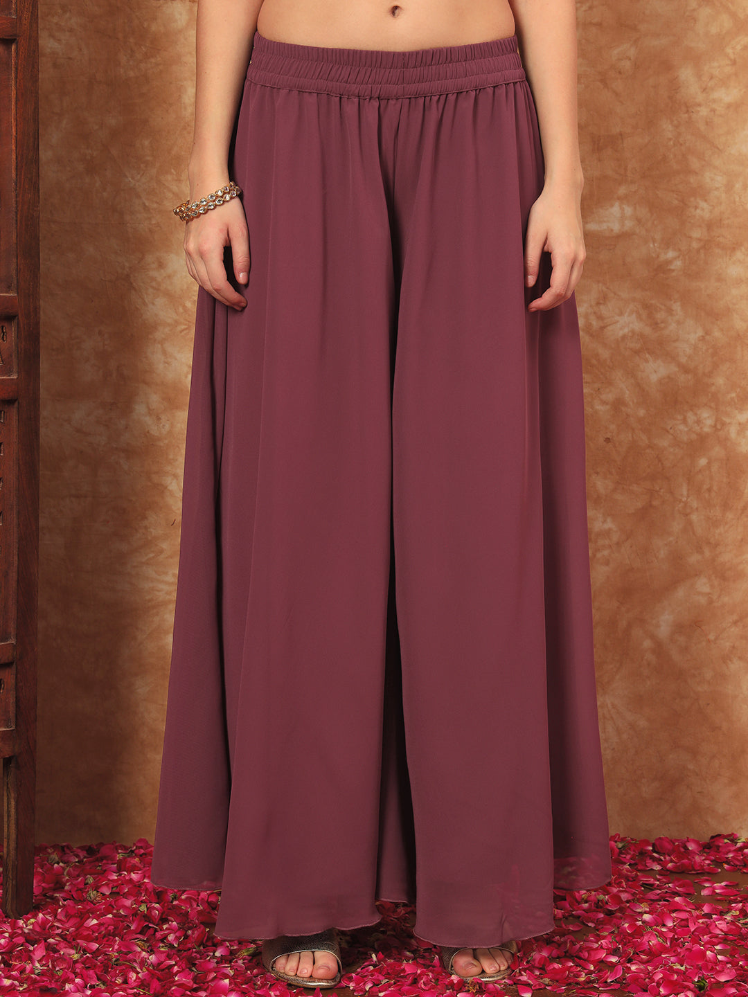 Women's Embroidered Georgette Kurta and Palazzo Set With Dupatta