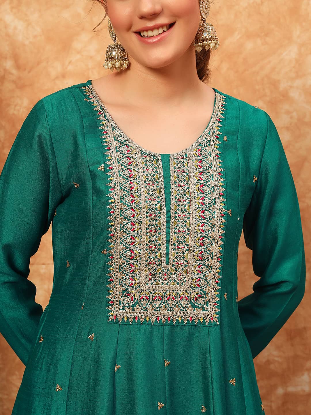 Women's Embroidered Silk Kurta, Pyjama & Dupatta Set