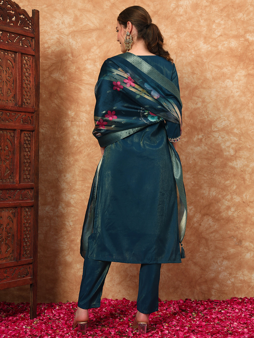 Women's Embroidered Silk  Kurta, Pyjama & Dupatta Set