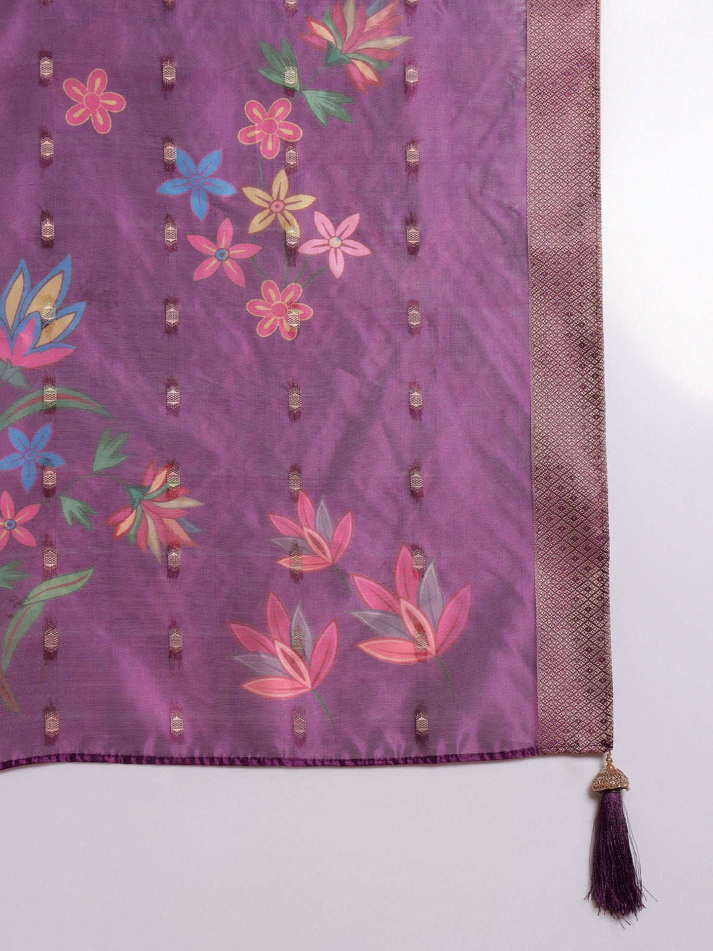 Dark Purple Embroidered Silk Women's Kurta, Pyjama & Dupatta Set