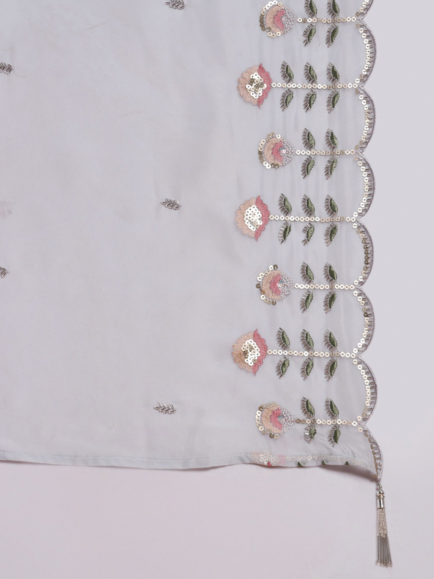 Baby Blue Embroidered Silk Women's Kurta, Pyjama & Dupatta Set